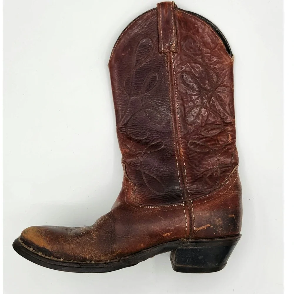 Vintage Brown Leather Cowboy Boots Western Boots Decorative‎ Stitching